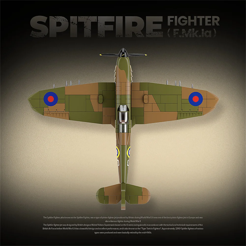 World War 2 WW2 Army Military Soldiers SWAT UK: Spitfire Fighter F MK. la type Model Building Blocks Bricks Children\'s Toys Gift