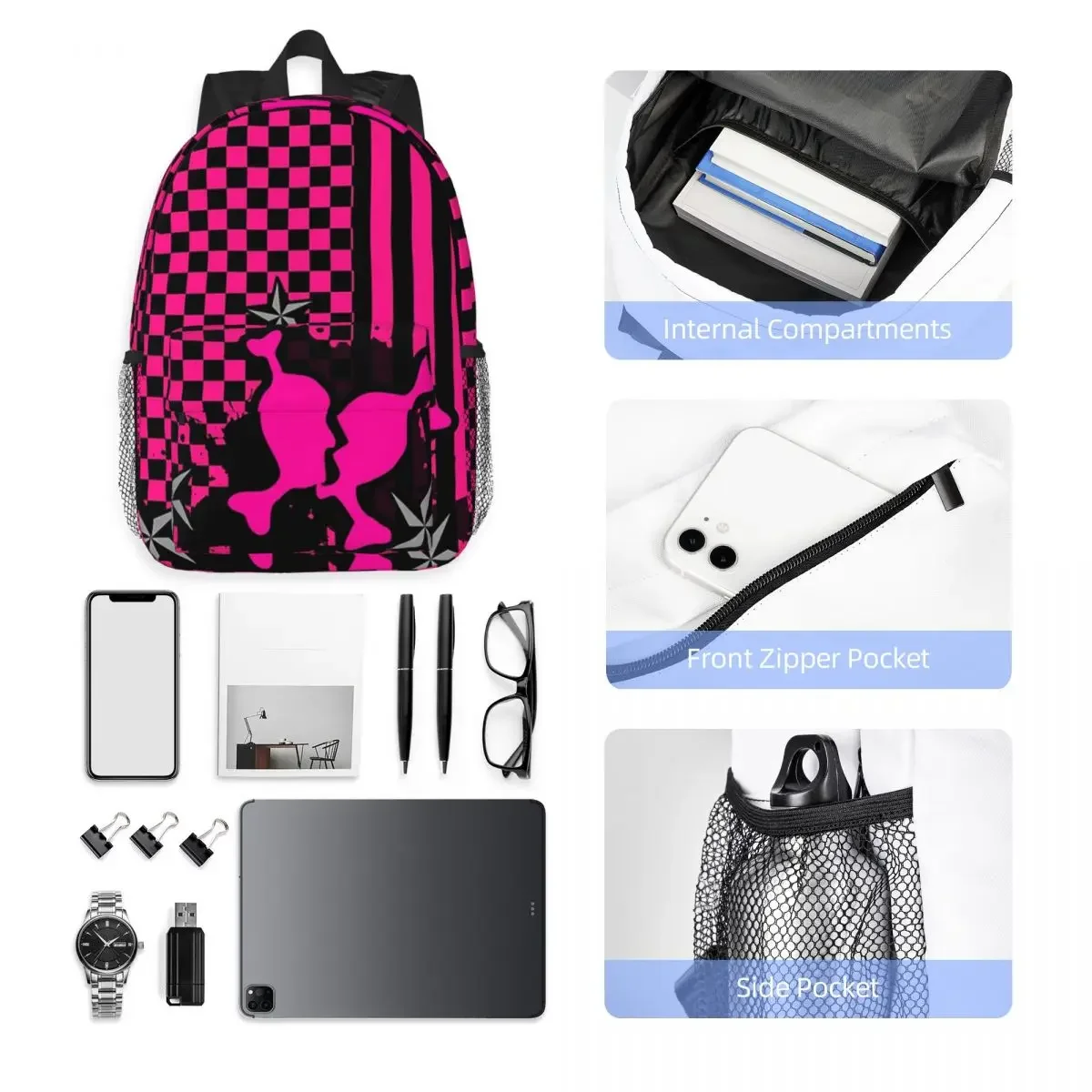 Punky Pink Emo Plecaki Chłopcy Dziewczęta Bookbag Casual Studenci Torby szkolne Plecak podróżny Torba na ramię o dużej pojemności