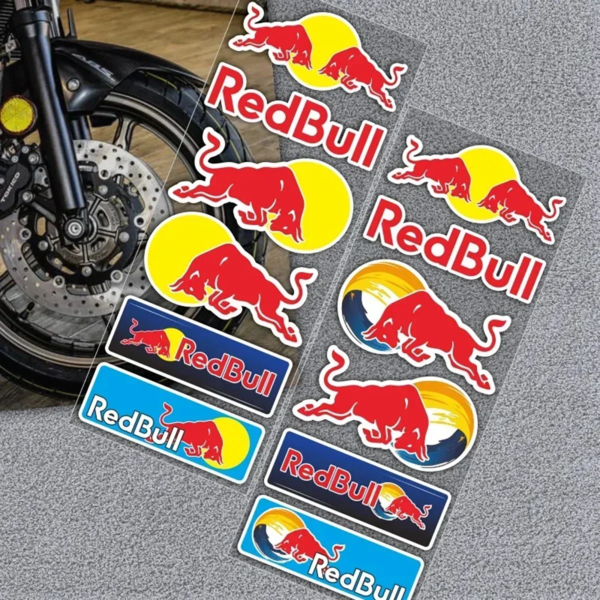 2pc Motorcycle Red Bull Sticker Logo Car Motorcycle Body Fuel Tank Helmet Decal Reflective Waterproof Decoration 