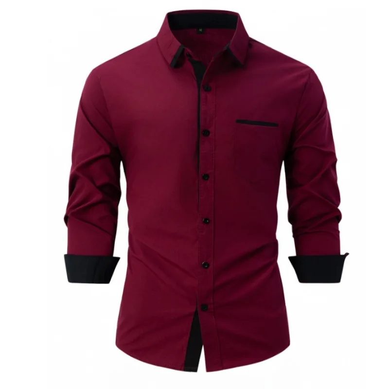 

Spring Autumn Cotton Men's Color-matched Business Fitted Casual Shirt Long-sleeved Shirt New Cross-border Fashionable Men's Wear