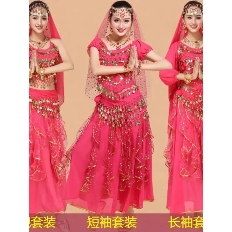 Vestido de bollywood adulto traje feminino dança indiana dança do ventre sari roupas desempenho dança roupas chiffon saia conjunto um tamanho