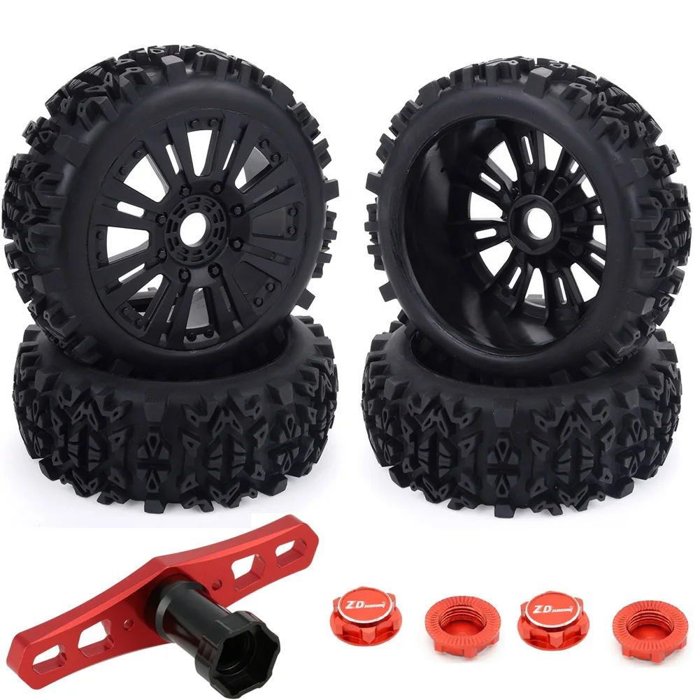 4pcs/pack 1/8 Scale 17mm Hex RC Buggy Tires and Wheels Set Pre-glued with Foam Inserts Mounted for Team Associated HPI Kyosho