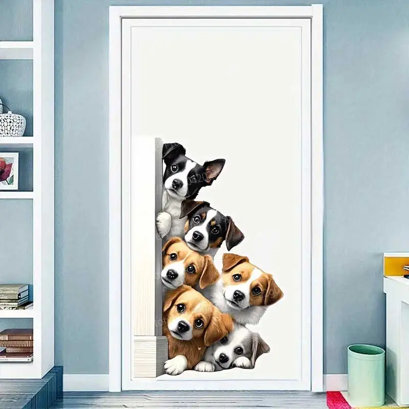 Cute Dog Stickers Self-Adhesive Wall Door Blocking Home Decoration Lying And Peeking Theme for Kids