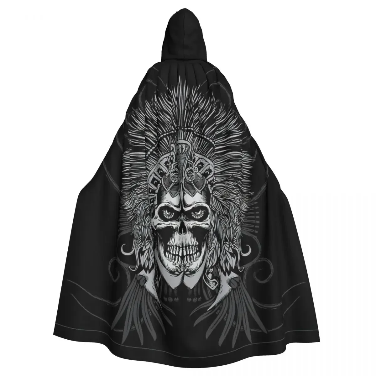 

AZTEC SKULL Hooded Cloak Halloween Party Cosplay Woman Men Adult Long Witchcraft Robe Hood