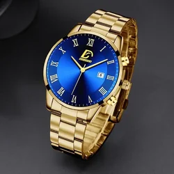 Luxury Men's Military Quartz Watch Men's Stainless Steel Gold Black Calendar Date Watch Male Clock Relogio