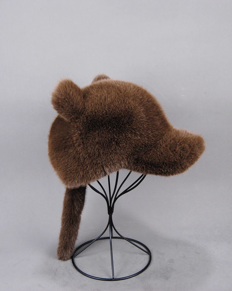 Plüschmütze für Erwachsene, Kinder und Jugendliche, für Pendler, mit Kunstfell-Schwanz, russische Wintermütze, wärmende Baseballkappe, Mützen für Damen. – Detail 3