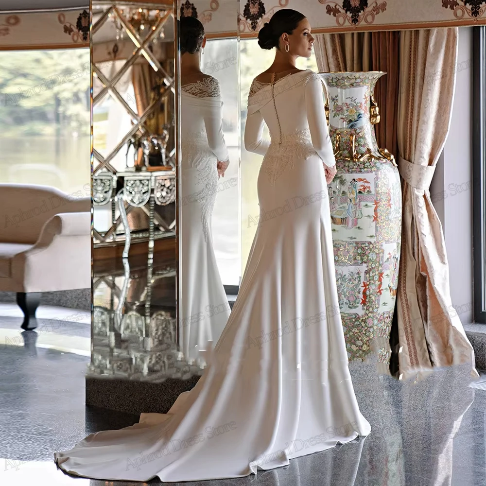 Gorgeous Wedding Dresses Satin Bridal Gowns Beading Appliques Full Sleeves Robes For Women Vestidos De Novia Customized 2026