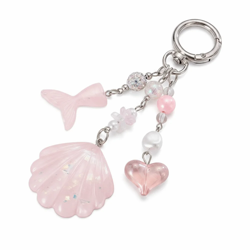 Beaded Shell Shell Phone Charm Pearl Beads Shining Shell Shell Keychain Heart Shining Glitter Sequins Mermaid Keychain