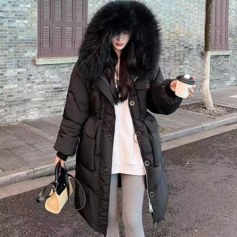 2023 Winter Real Fur Collar Hooded Duck Down Coat Female Rain Feather Parkas Waterproof Winter Women\'s Long Puffer Warm Jacket