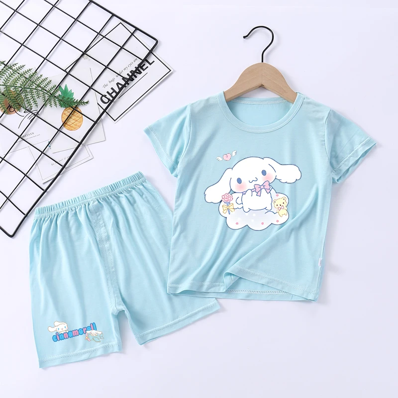 

Sanrio Cinnamoroll Pajama Set Cute Cartoon Printed Short Top Pants Two Piece Suit Kawaii Casual Homewear Children Birthday Gifts