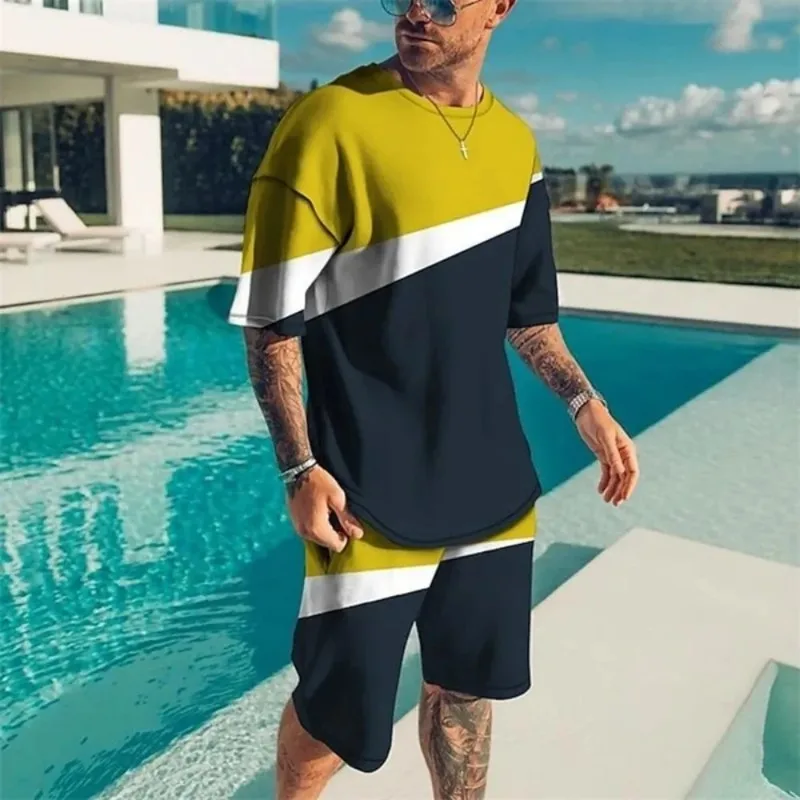 2025 Outdoor Fashion Sports Two Piece Set Summer Men's Casual Breathable Round Neck Sports T-shirt Shorts