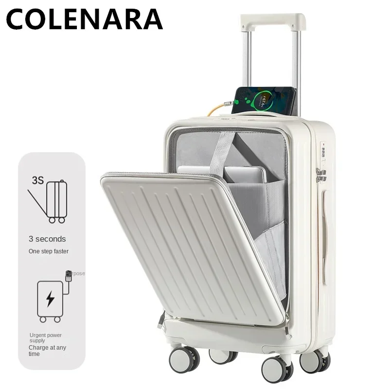 COLENARA ABS + PC Suitcase Front Opening Laptop Trolley Case USB Charging Boarding Box 20"22"24"26Inch Carry-on Travel Luggage