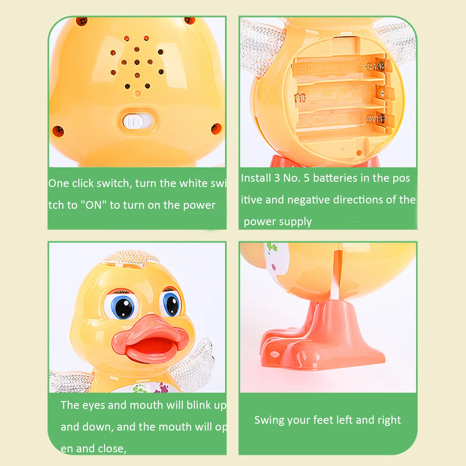 Children's electric singing and dancing toy swinging duck, early education puzzle novelty toy (with 3 batteries of size 5)