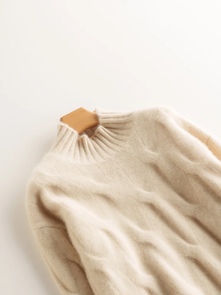 

Роскошный толстый пуловер с воротником-стойкой, осенне-зимний женский свитер из 100% кашемира, высококачественный жаккардовый трикотаж, ленивая женская одежда