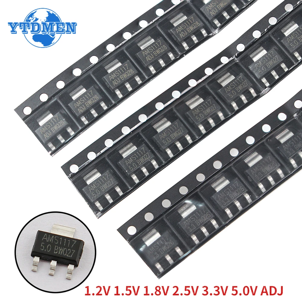 70PCS Voltage Regulator Kit AMS1117 SOT-223 AMS1117-3.3V AMS1117-ADJ AMS1117-5.0V AMS1117-2.5V AMS1117-1.8V AMS1117-1.5V 1.2V-5V