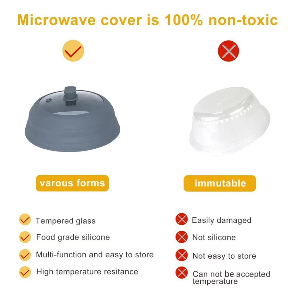 Microwave Splatter Cover Glass Cover 10.5 inches Foldable Plate Cover 9 inches Silicone Splash Guard Cover Microwave Oven lid