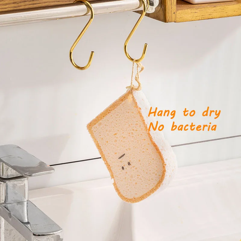 2pcs  Cute Toast Bread Shape Wood Pulp Cotton Rag Kitchen Dishwashing Dish Towel Wipe Scouring Pad Magic Eraser Sponge Wipe Dry