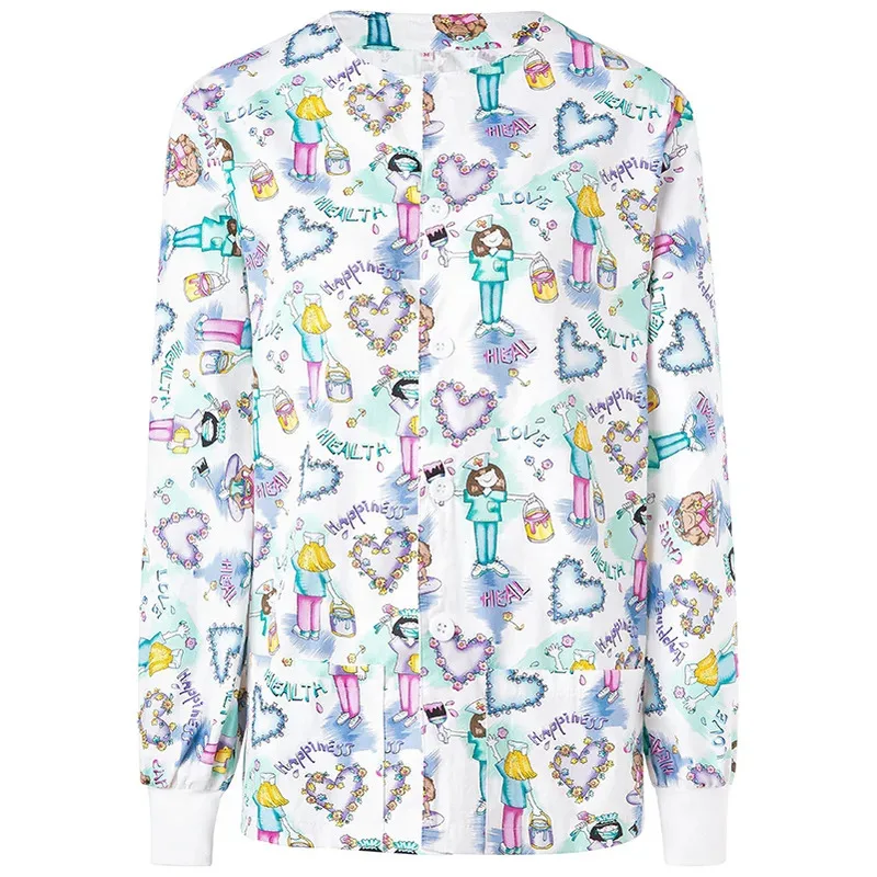 Az15 المرأة فرك سترة طويلة الأكمام الزي الطبي القمم تمتد زر الجبهة ممرضة معطف الأطباء الرعاية الصحية عمال Overa