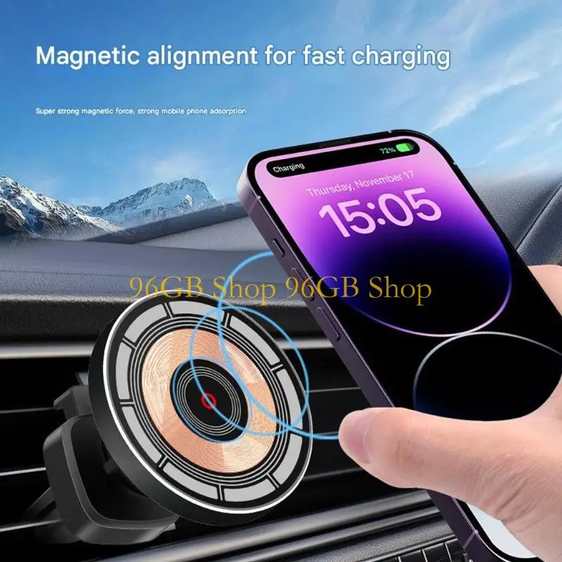 Suporte carregamento magnético rotativo para carro, 96gb, estilo punk, transparente, ventilação ar, doca carregamento