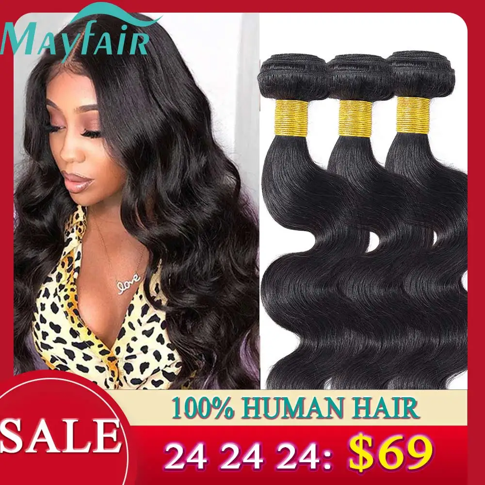 

Mayfair Human Hair Bundles Body Wave Brazilian Hair For Women 3 Bundles Deal Non-Remy Hair Bundles Natural Color