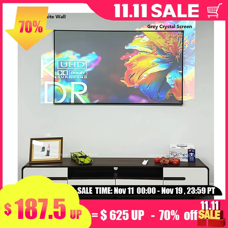 

50-250 Inch ALR Grey Crystal Projector Screen Nano Optical 1CM Frame Projection For Long Throw Projector 4K 3D HD Curtain