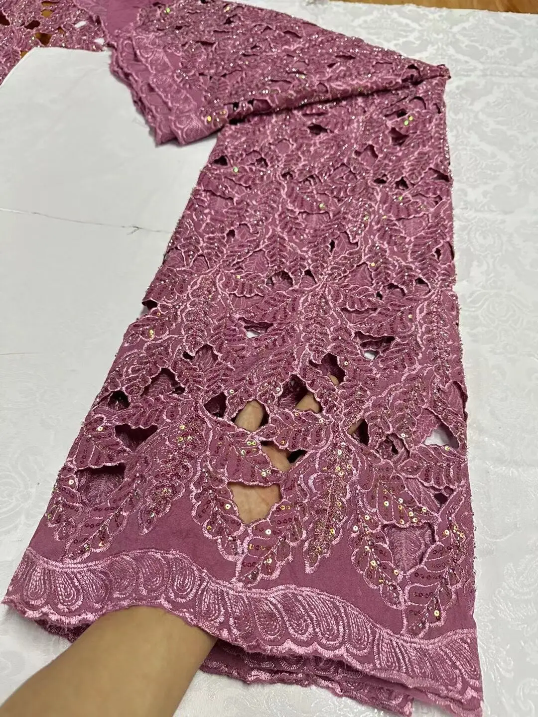 Guipure Cord Lace with Sequins 5 yards 2024 High Quality African Water Souble Lace for Sewing Nigeria Wedding Party Dress JL363