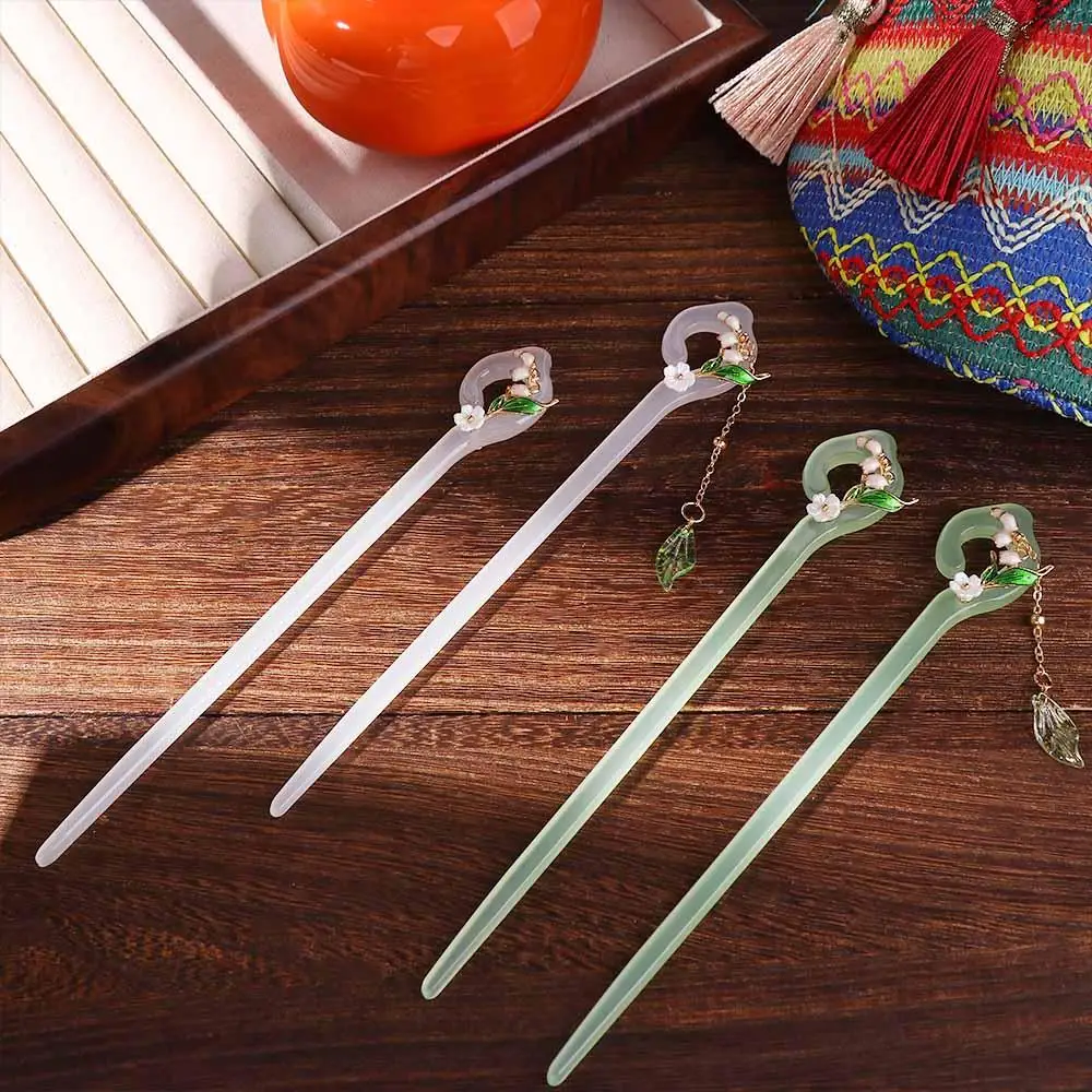 Vintage Bell Orchid Hair Sticks Chinese Style Simple Exquisite Acetic Acid Hairpin for Women Hanfu Cheongsam Headdress