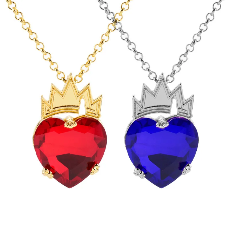 Movie Descendants 3 Necklace Cute Evie Fairest Red Heart Crown Pendant Necklaces Jewelry Cosplay Props Accessories For Women