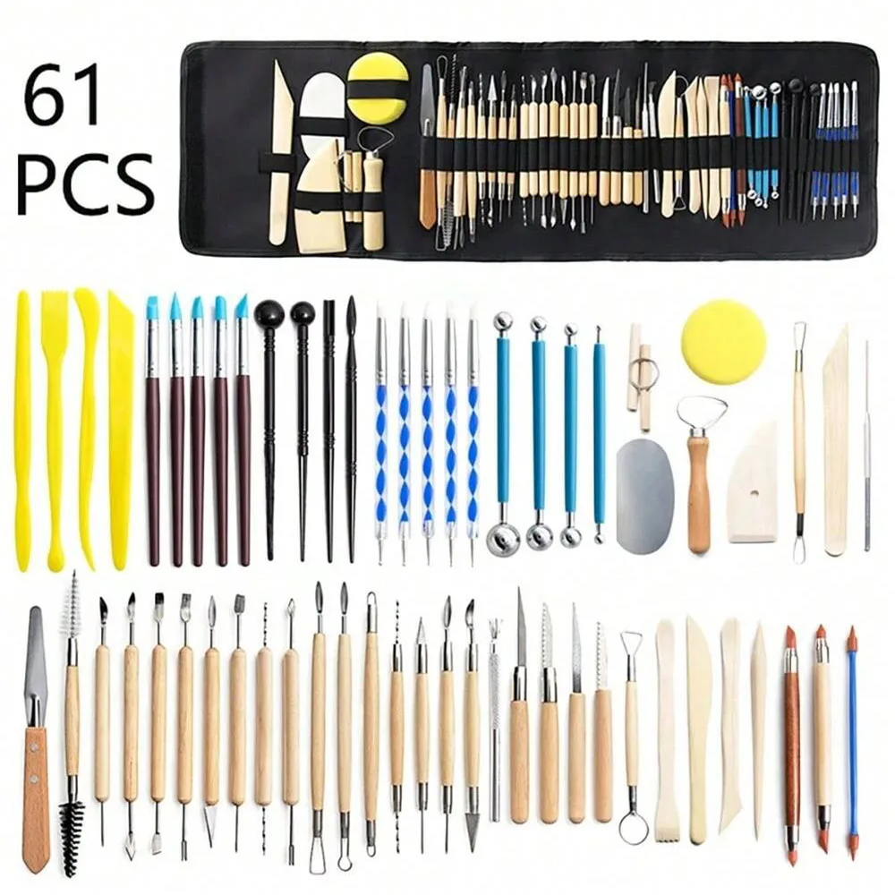 

61Pcs Polymer Clay Tools Modeling Clay Sculpting Tool Set for Pottery Sculpture Dotting Tools Ball Styluses for Pottery Supplies