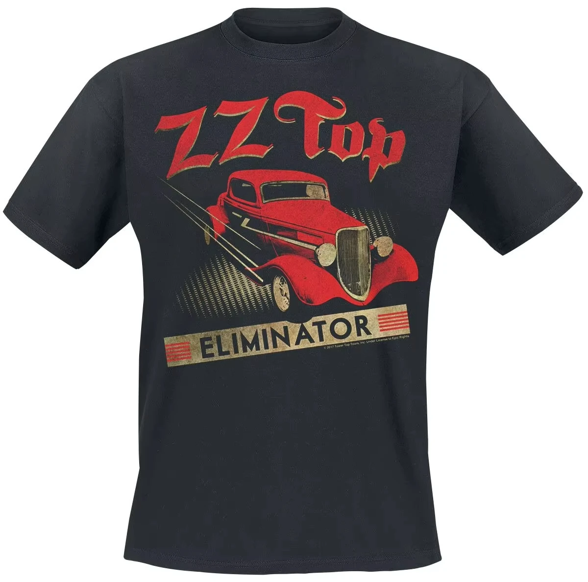 ZZ Top Eliminator Album Tee, Classic Rock T-Shirt with Distressed Banner & Hot Rod Design for Fans