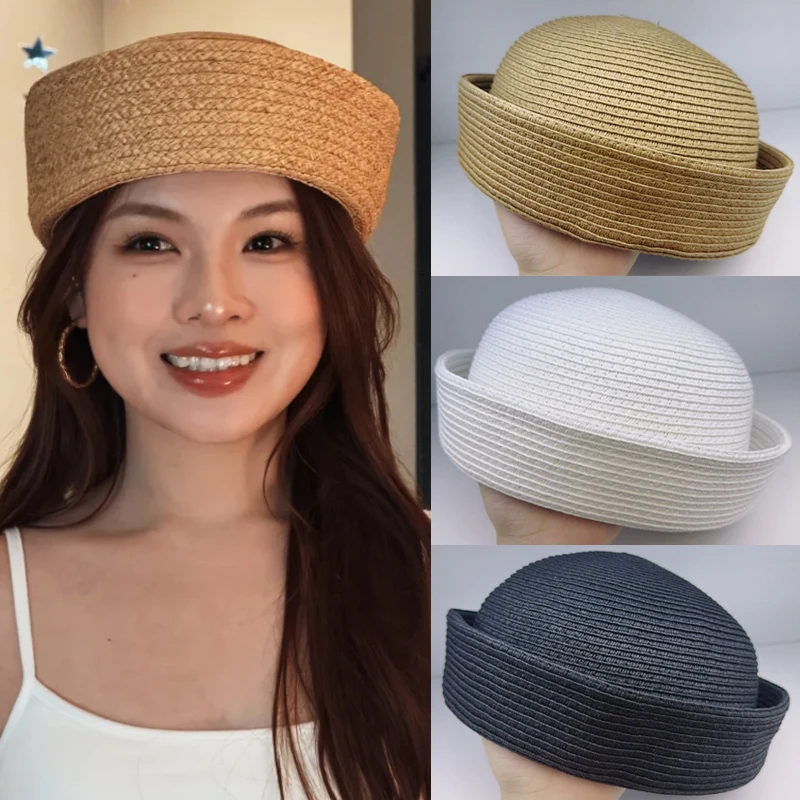 Sommer-Strohhüte: Vintage Seemannshut, Strand-Bucket-Hut mit konkavem Oberteil, japanische Hochzeits- und Party-Baskenmützen, Strohkappen