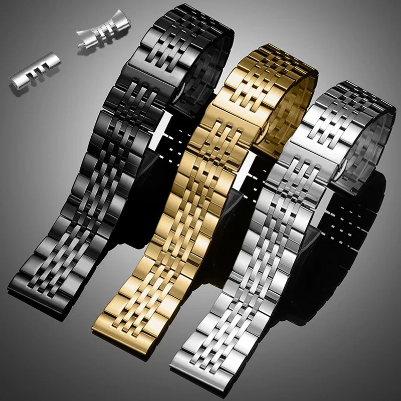 스테인리스강 세븐 비드 시계 스트랩, 금속 밴드, 솔리드 나비 버클 팔찌, 범용 손목 밴드, 18mm, 20mm, 22mm