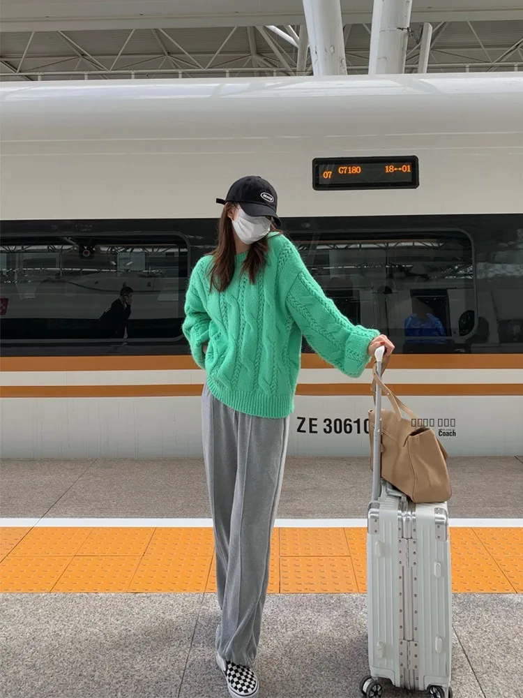 

PiJiUu Women's Corduroy Casual Pants Spring 202 High Waist Asymmetric Long Trousers Harlan Sle Loose Fit ey Sports Pants