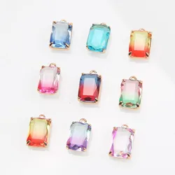 6PCS Dainty Faceted Glass Rectangle Charms Pendants for Jewelry Making Necklace Supplies DIY Glass Pendant Findings 10*14mm