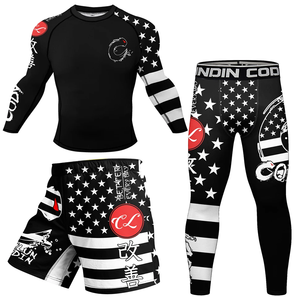 Nowi mężczyźni odzież sportowa kompresyjna garnitury MMA t-shirty odzież boks trening Jogging zestaw sportowy bieganie Rashguard dres dla mężczyzn