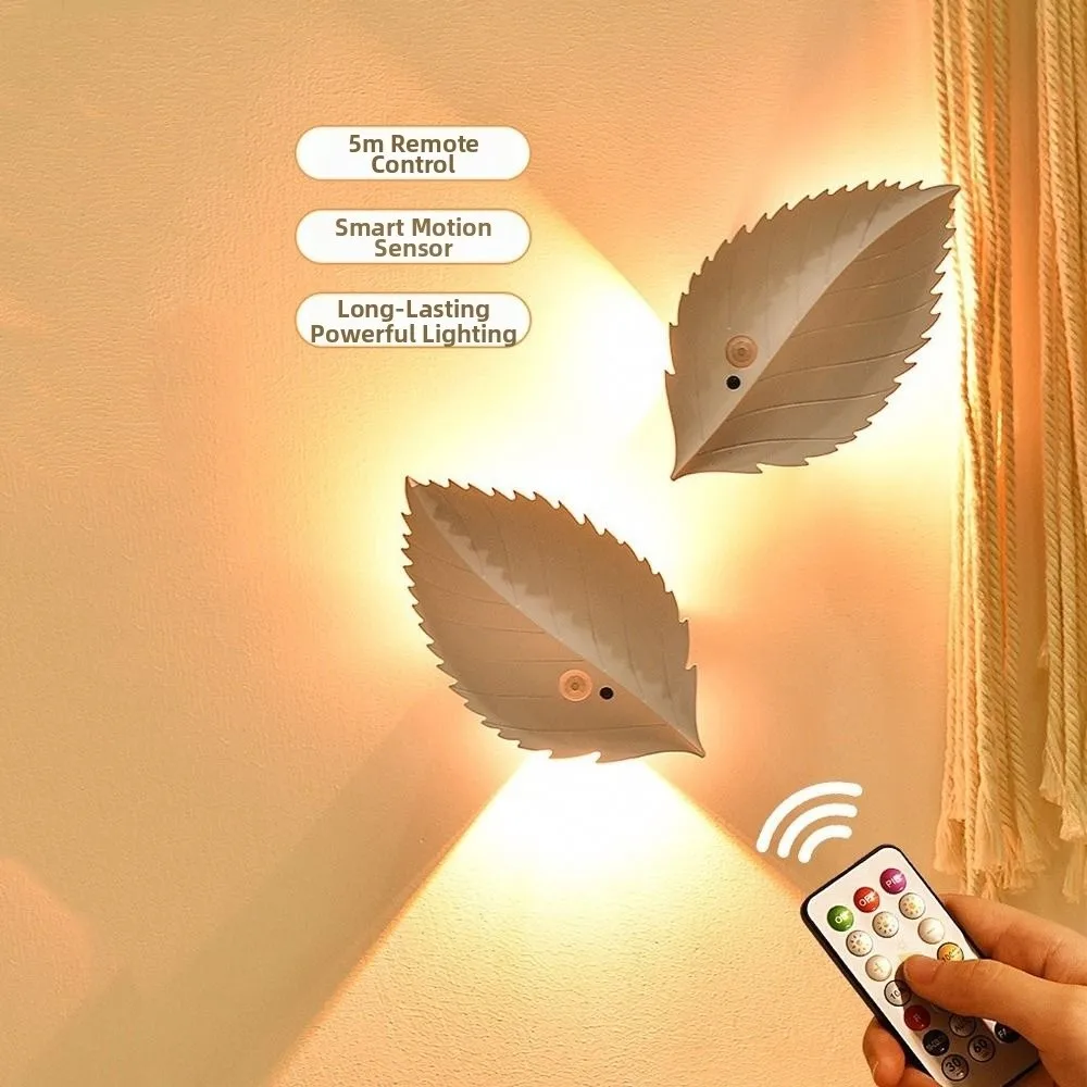 RGB/Warm Light Leaf Wall Lamp Wireless Remote Control Motion-sensing Night Light USB Rechargeable Dimmable