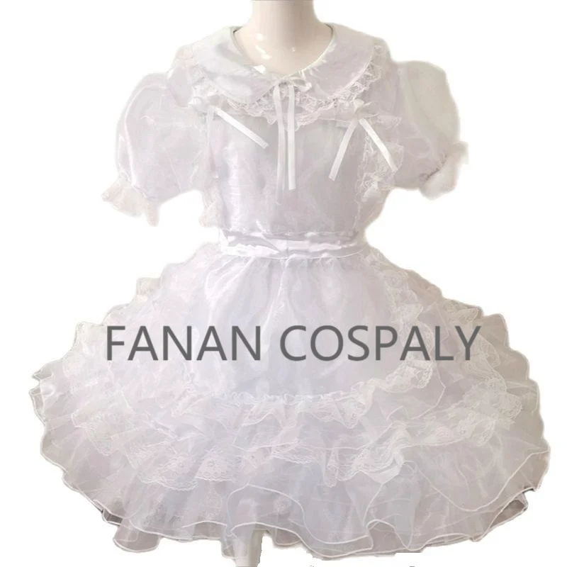 

Adult Giant Baby Sexy Girl White Thin Organza Sissy Short Sleeved Dress Japanese Maid Role-playing Custom Multi Color Lockable