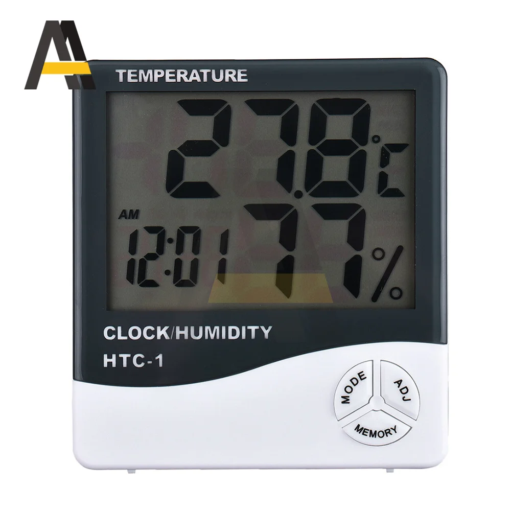 HTC-1 LCD Elektronik Digital Suhu Kelembaban Meter Indoor Outdoor Thermometer Hygrometer Weather Station Clock HTC-1