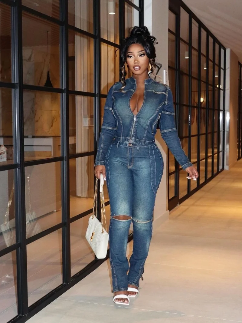 스트리트웨어 데님 투피스 세트 여성 의류 봄옷 여성 청자켓 탑 홀 스키니 진 팬츠 세트 카우보이 트랙수트