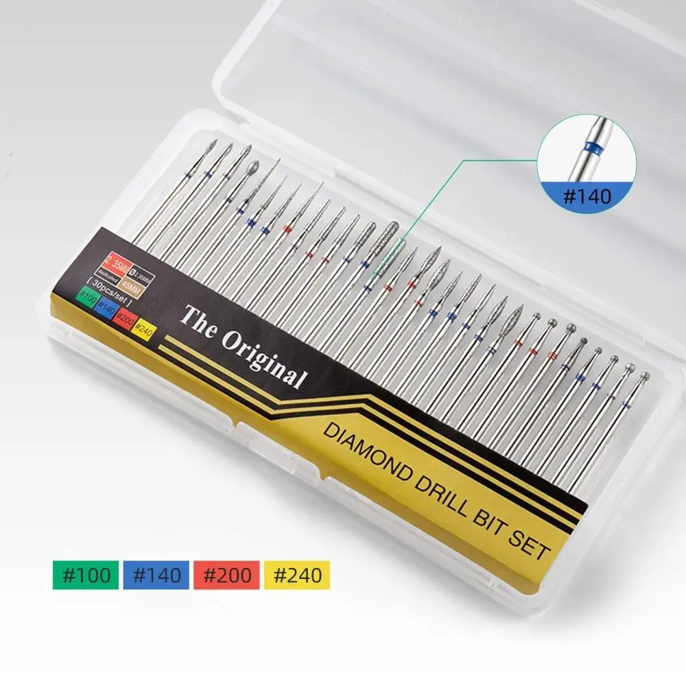 30 Pcs/Box Diamond Manicure Grinding Head Set Nail Trimming Peeling Nail Drill Bit Kits Replacement head Carving