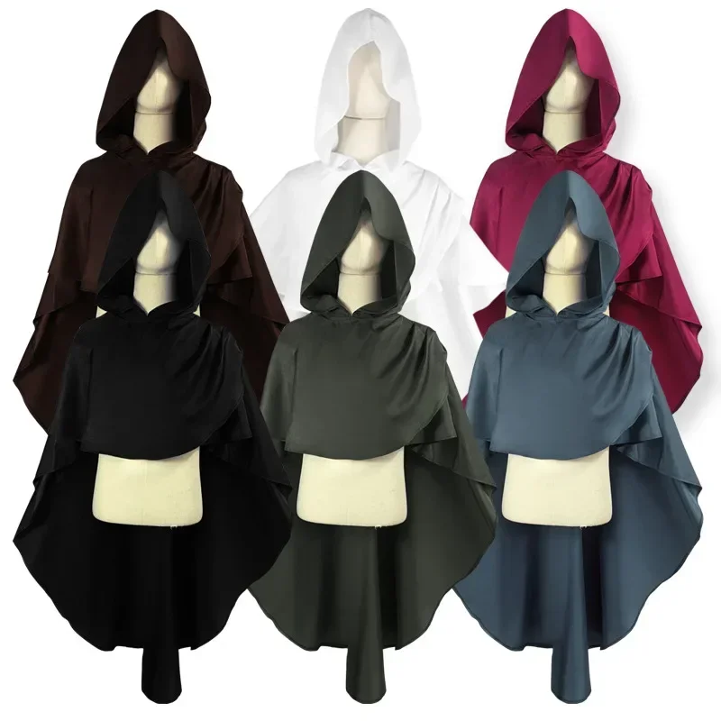Medieval Cosplay Accessories Man Women Gothic Assassin Hooded Shawl Black Green Punk Cloak Wizard Cape MN1