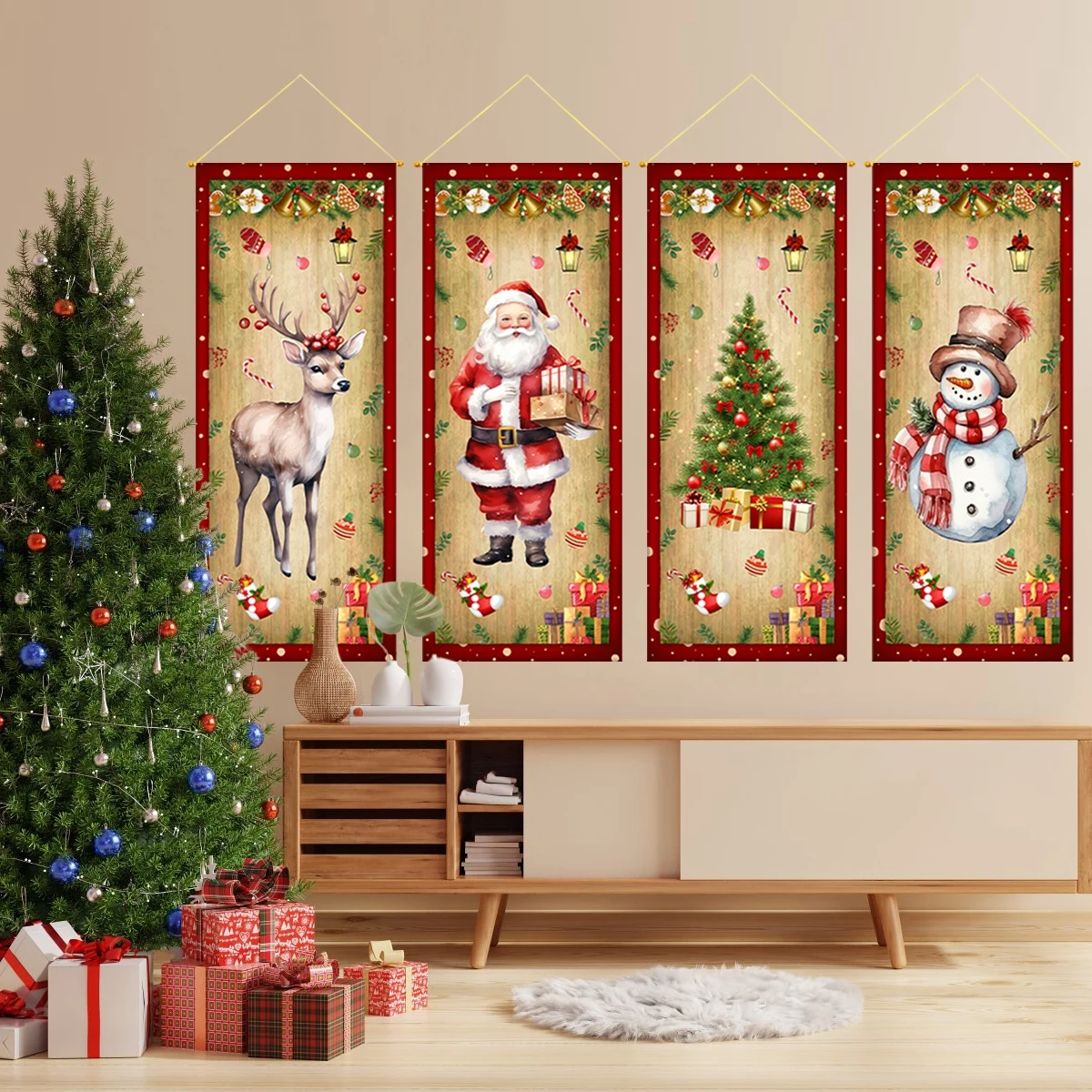 Christmas Hanging Flag Oranment Vintage Christmas House Pull Flags Hanging Decor 2025 for Home Party Fireplace Decorations 2026