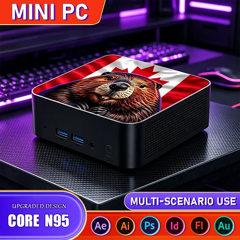 Canada Flag 2026 New Mini Desktop Core N95 16GB 1TB SSD Win11 WiFi6 BT5.2 Ultra Portable High Performance Office