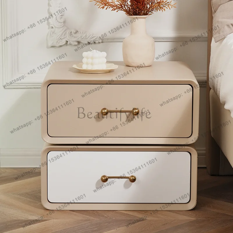 French cream style bedside table, Italian minimalist small apartment rotating multi-functional bedside table