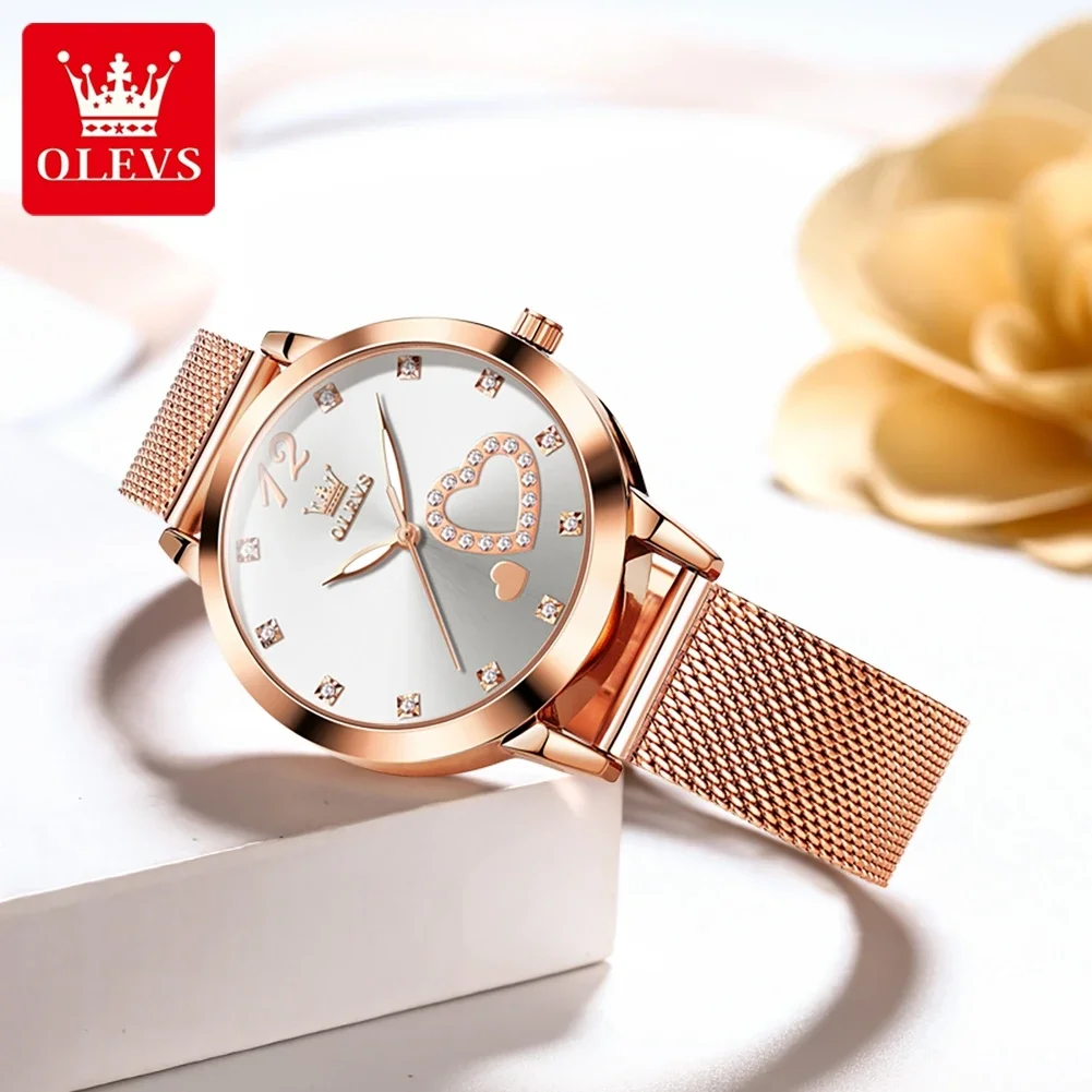 OLEVS Original Quartz Women's Watches Luxury Mesh Steel Strap Brand Wrist Watch Waterproof Luminous Watch for Women Bracelet Set