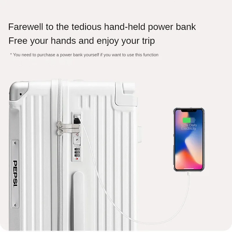 Suitcase Middle Size Trolley Case Wide Handle Large Capacity Luggage USB Charging Port Luxury Design Cup Holder Travel Suitcase