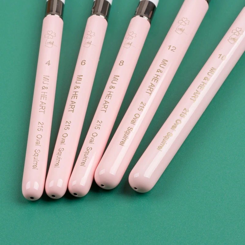 قلم صغير وردي فاتح شعر السنجاب ، فرشاة ألوان مائية مختلطة الفنان ، قبعة نحاسية ، رأس بيضاوي مائل مسطح ، 215 MU HE Art #6