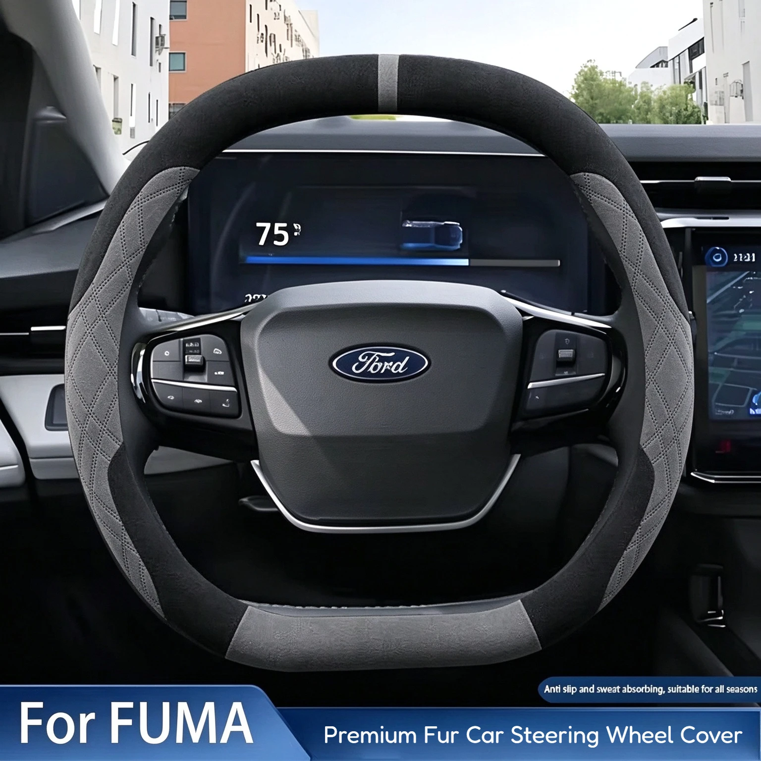 Funda de Volante de Coche de Piel Sintética Premium para Ford PUMA Gen-E ST-Line 2024 2025 2026, Accesorios Transpirables de Ante para Volante de Coche