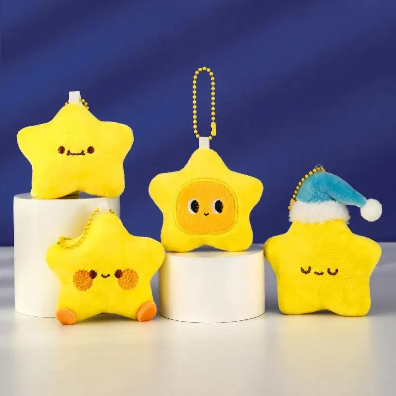 Cute Plush Stars Keychain Fluffy Soft Fun Backpack Bag Pendant Practical Kawaii Yellow Charms Gifts For Kids Jewelry Accessories