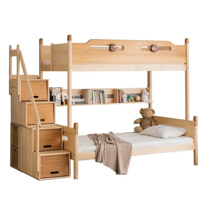 

Nordic all solid wood hard maple high and low bed mother and child bunk bed cartoon tree house with guardrail children's bed
